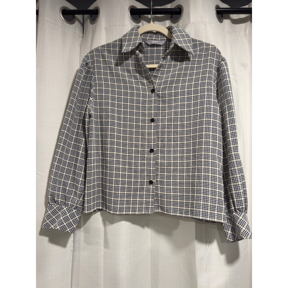 8‎ Seconds Womens Navy White Gingham Plaid Button Down Shirt S